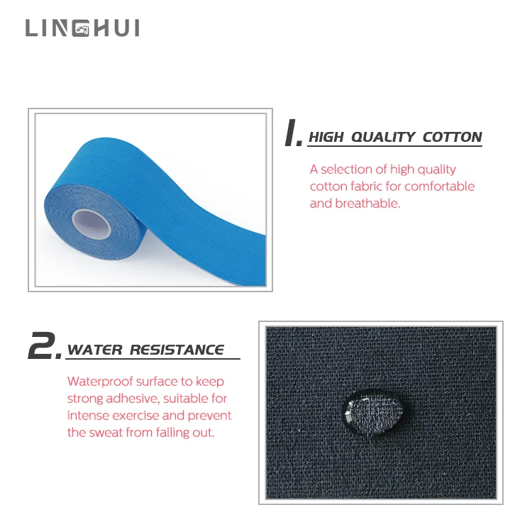 Linghui OEM лента хлопковая эластичная спортивная водонепроницаемая Спортивная кинезиологическая