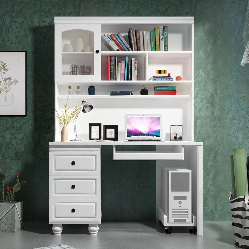Wooden Computer Table with Bookshelf - Modern Study Desk for Office ...