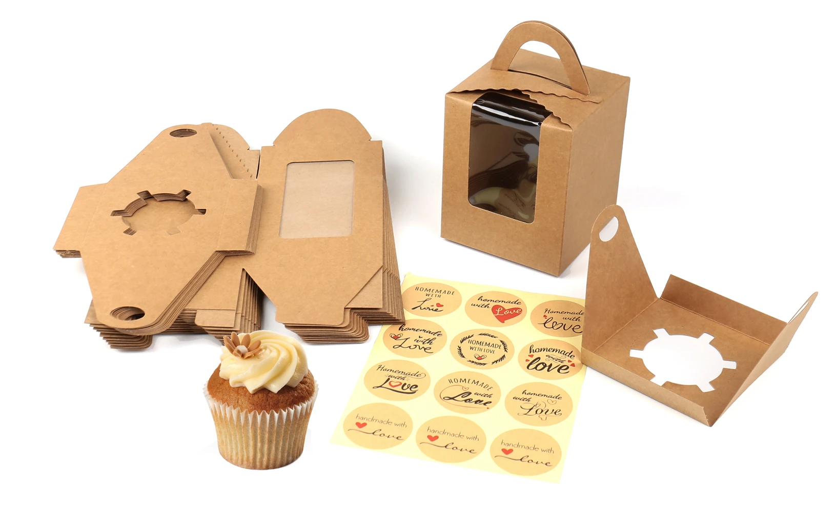 Custom Brown Kraft Cup Cake Box Single Cake Box with Transparent PVC PET Window Logo Customized Eco Friendly factory