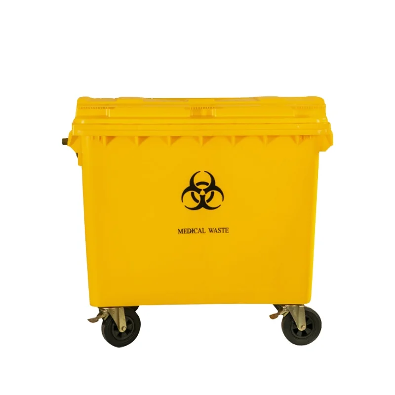 Yellow Garbage Bin 660L 1100L for Hospital Plastic Hazardous Waste Containers Medical Waste Bin