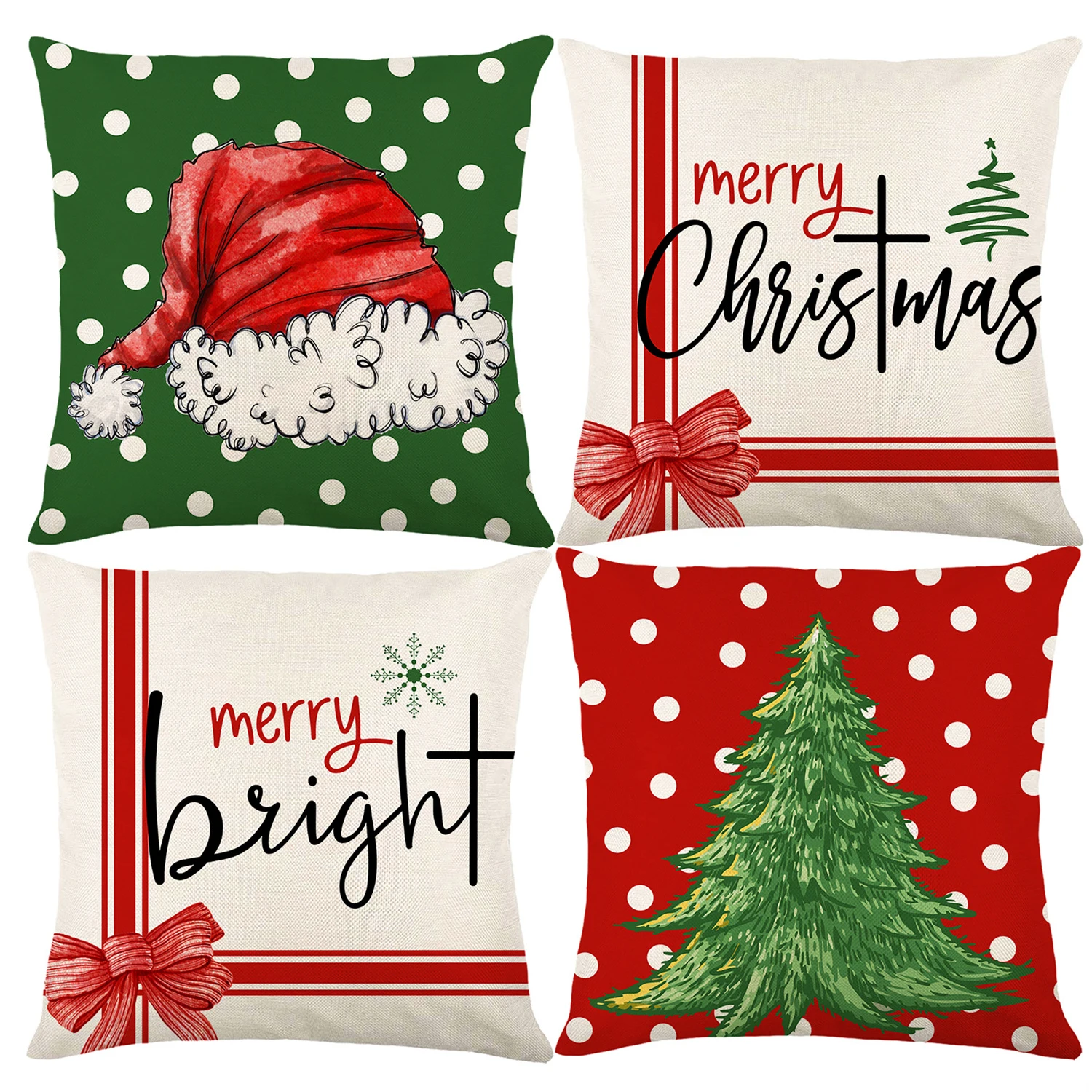 In Stock Christmas Pillow Covers 18x18 Inch Linen Winter Xmas Holiday