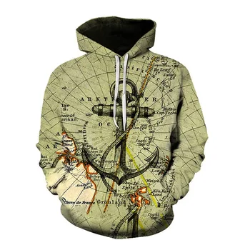 Men's Autumn Casual Loose Pullover Hooded Sweater Wear-Resistant Fabric with Designer Cross Pick Print 3D Logo