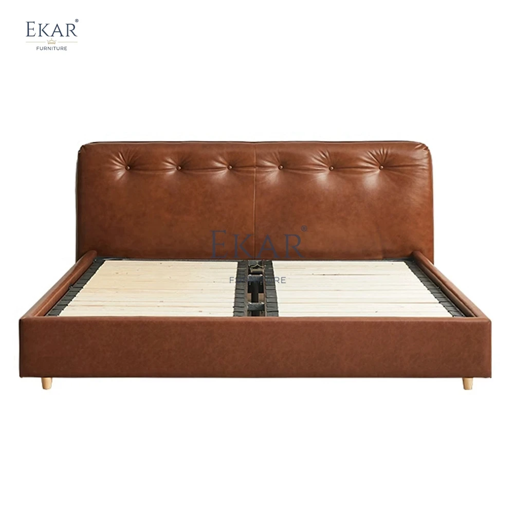 New Design Ekar Nappa Leather Half Leather Pine Slat Bedroom Bed