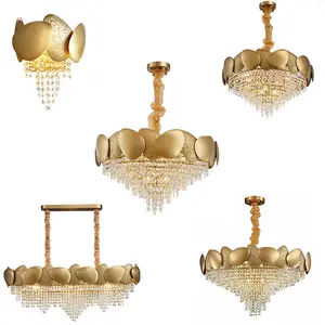 American Hotel Home Decoration Hanging Lights Luxury Gold Led Crystal Raindrop Chandeliers