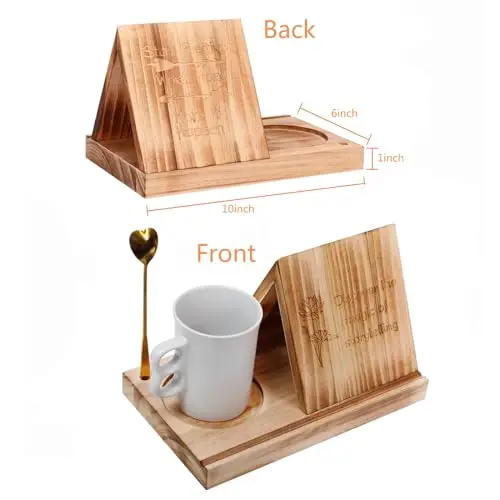 SUPERFINDINGS Support De Livre En Bois - Support Latéral Triangulaire - Serre-livres - Fleurs - En Bois - Avec Porte-gobelet - Pour La Décoration De La Maison Et Du Bureau