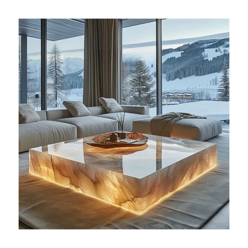 Polering Blå Onyx uden Skuffe Kaffeboje Euphotic Rektangel Natursten 1000x1000x30 Mm eller Tilpasset Størrelse Moderne Marmor