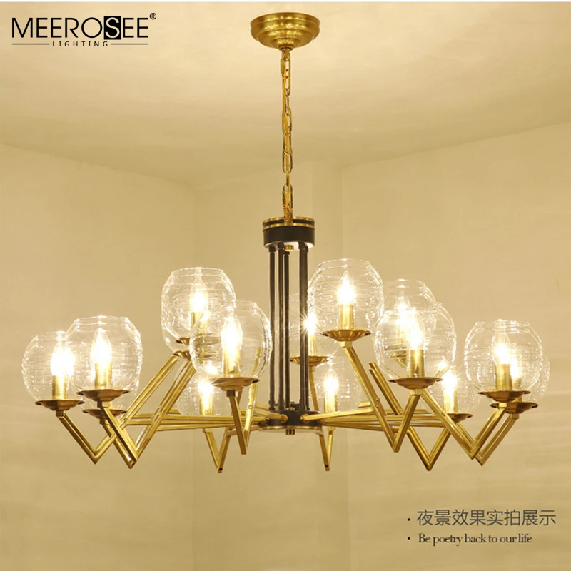 Meerosee  Customized Light Fixture Golden Iron chandalier Glass Shade Contemporary Chandelier Light MD86753