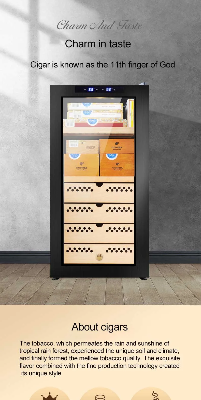 Small Humidity Cigar Cabinet Air Cooled Single Temperature Cedar Wood ...