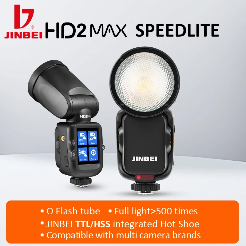 JINBEI HD-2 MAX Tap Screen Round Head Portable Speedlite Battery Camera  Flash Lights for All Camera Brands Outdoor Shooting