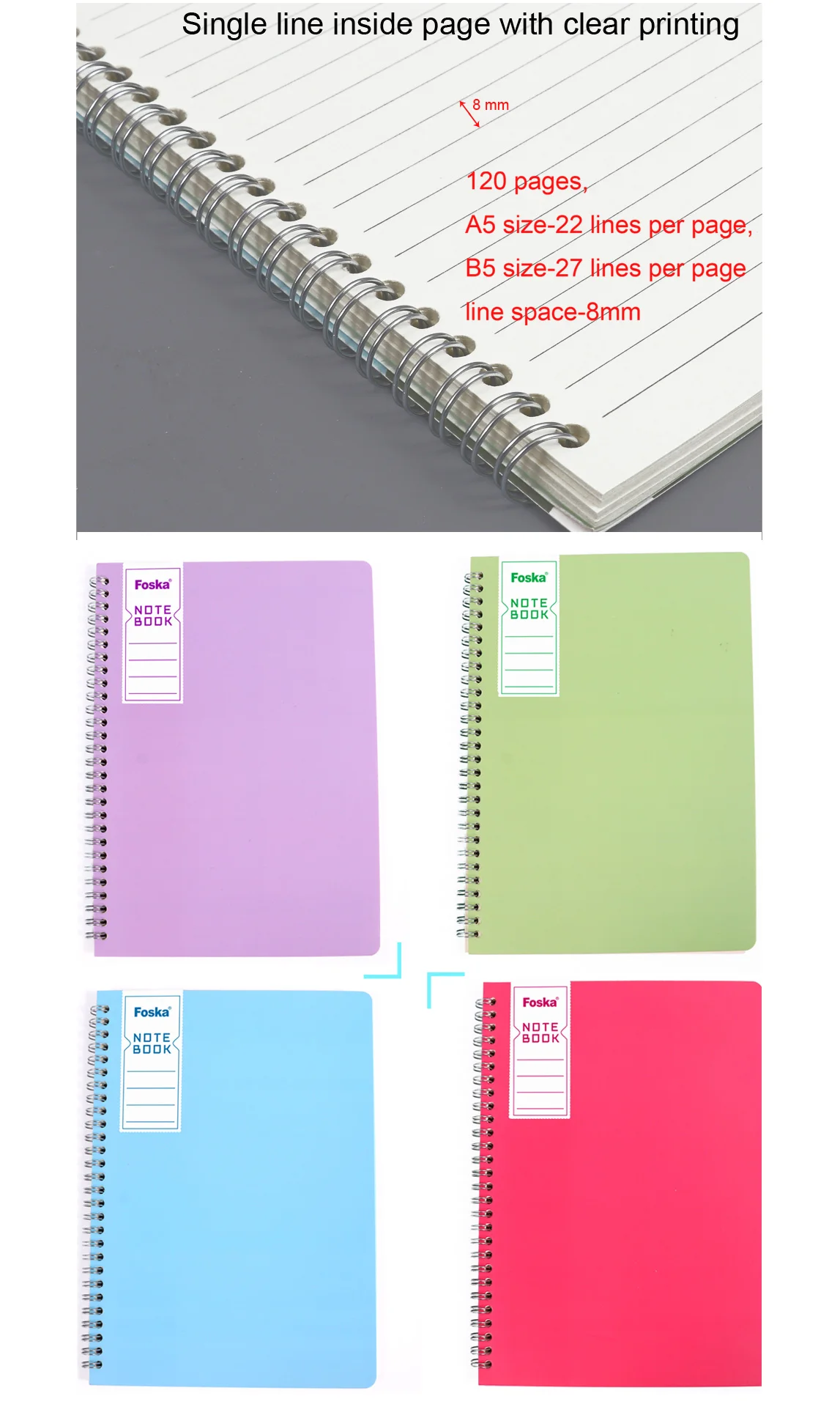 Foska PP Cover Spiral Notebook 4 color Notepad loose-leaf A5 B5 ...