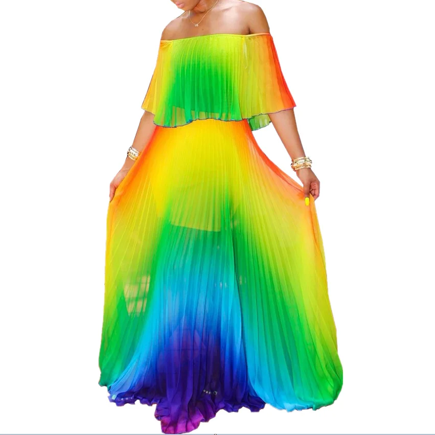 Rainbow Dress Women - Elegant Summer Chiffon Maxi Dress Rainbow Dress Women - Elegant Summer Chiffon Maxi Dress