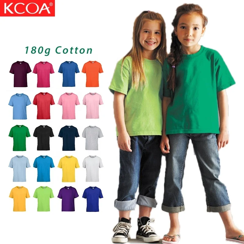 Wholesale Summer Custom Print Kids Soild Color Plain T Shirt for Kids With Cartoons