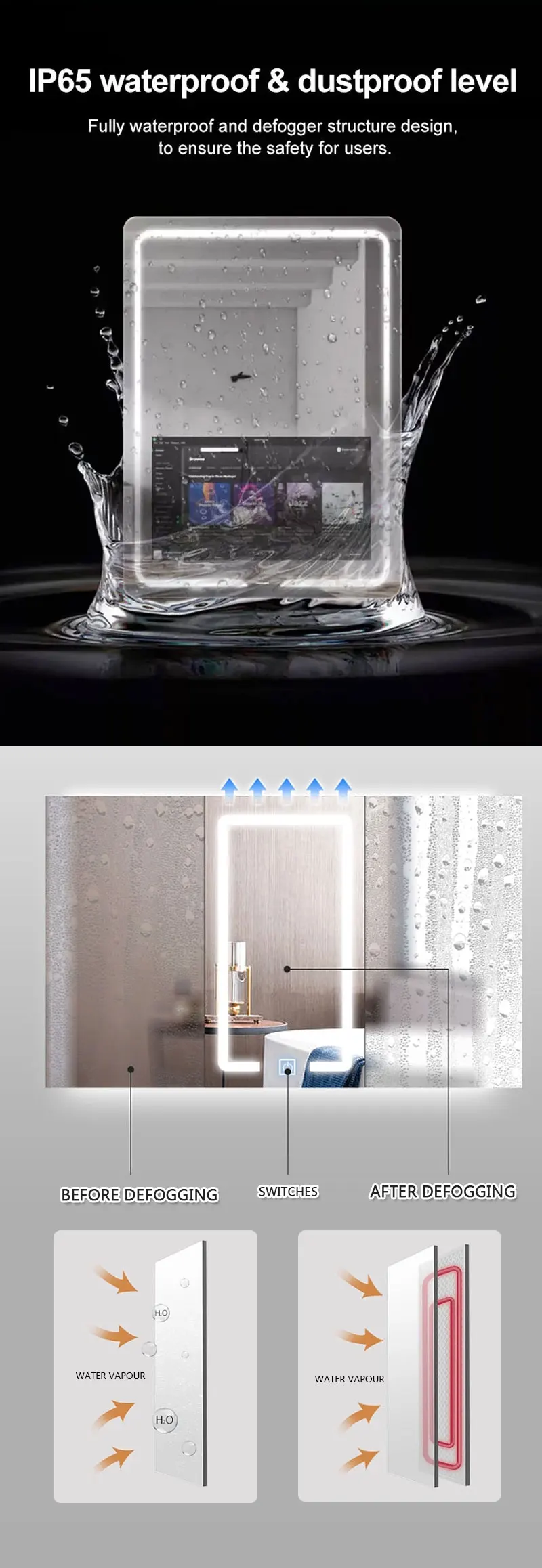 55 Inch Smart Bathroom Lcd Bathroom Mirror With Tv Screen Bath Smart