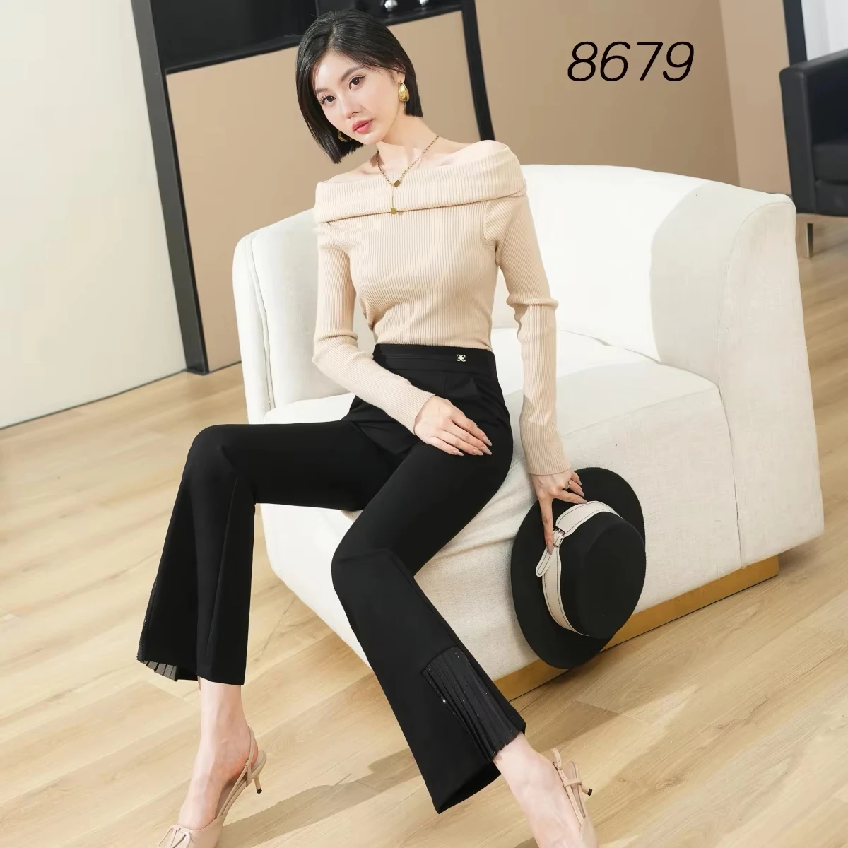 New Ladies Formal Office Wear Pants Women Work Business Casual Flare Leggings Pants with Pockets