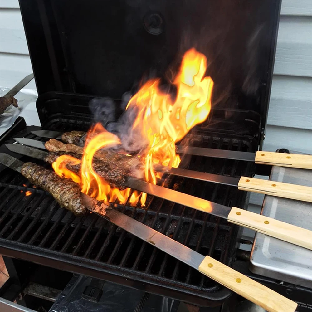 Stainless Steel Grilling Skewers Tools Set Barbecue Grill Tool Utensils BBQ Skewer for Koobideh/Persian/Armenian/Turkish Style