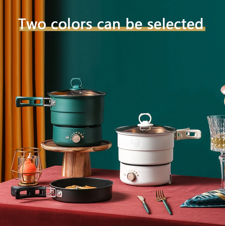 110/220V Electric Split Cooking Pot Foldable Multicooker Frying Pan Hotpot Steamer Rice Cooker Soup Maker Water Boiler Travel