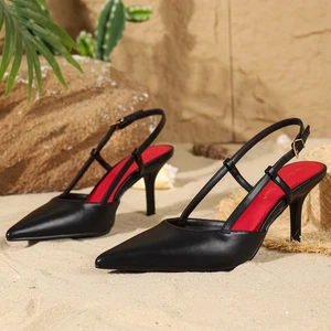 1235-4 Women's Elegant Summer Pumps Pointed Toe Thin Heel Backless Sandals with Single Buckle Strap Anti-Slip Formal for Spring