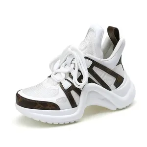 Brand Designer Casual Sneakers High-Top Sport Style Platform Arched Mesh Leather Thick Sole Breathable Autumn Heel Reflective