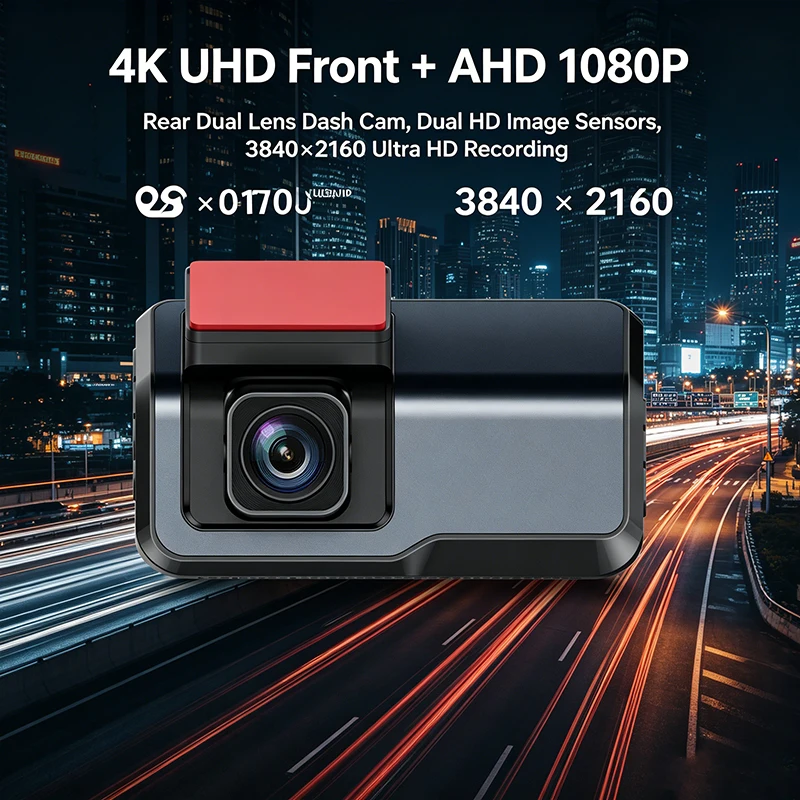 VS1135 4K UHD Dash Cam & Video Recorder 3 Inch IPS HD Display Dual Lens Real-time Video Playback Speaker Mic Easy Installation