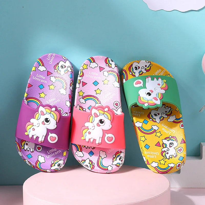 Unicorn Kids Slippers Rainbow Colors Non-Slip Design