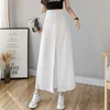 Pantaloni Estivi Bianchi in Chiffon a Vita Alta Coreani