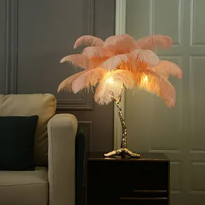 Simple Elegant Modern Ostrich Feather Desk Lights Night Light Wedding Room Kids Living Room LED Feather Table Lamp