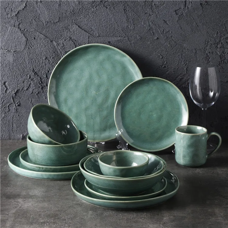 Factory Direct Supply European Fine Ceramic Tableware Set Plate Vintage Reactive Glaze Stoneware Dinnerware Crockery Dinner Sets