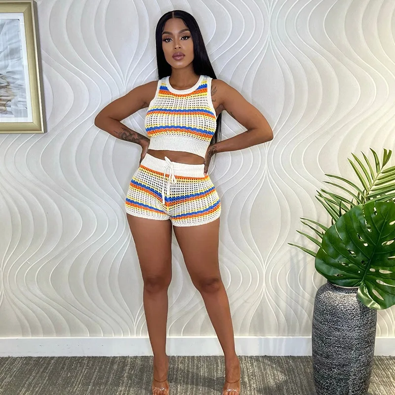 Summer Shorts And Tops 2 Piece Set Casual Women Crochet Piece Shorts Set 2022 Colorful Crochet Short Set - Buy Crochet Short Set,Summer Shorts And Tops,Women Shorts Set 2022 Product on