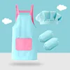 Children's painting three-piece suit-blue pink hat sleeve