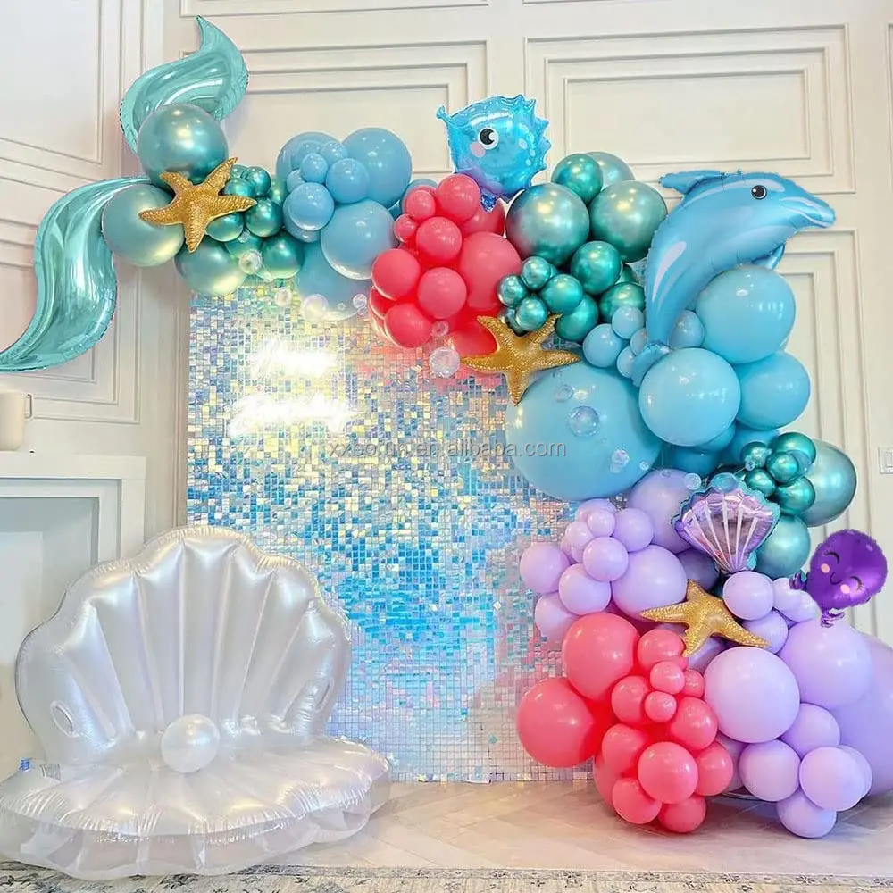 Mermaid Balloon Garland Arch With Seahorse Octopus Ocean Animals 