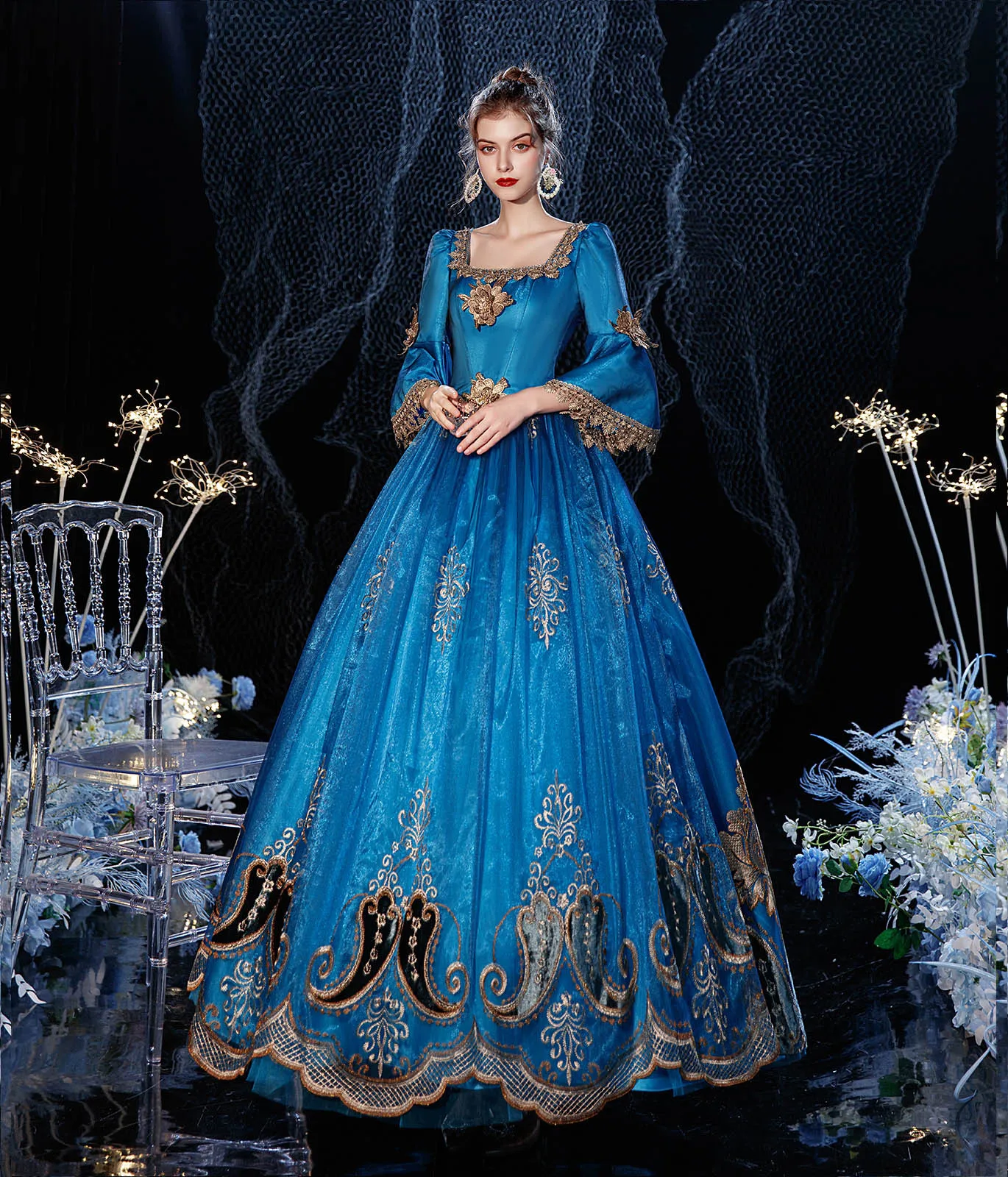 open lace back dress British princess jumper skirt and high neck ribbon blouse  remulia