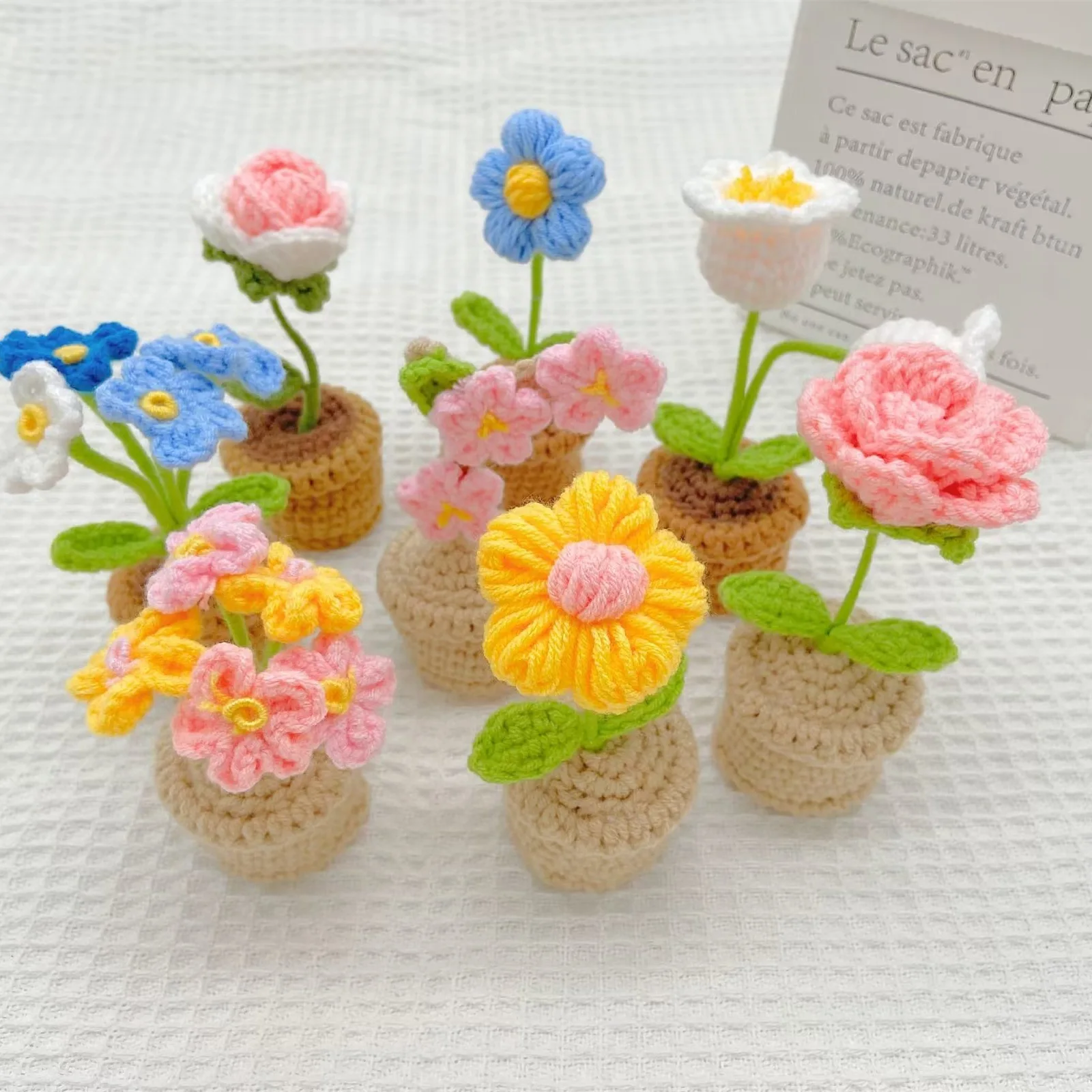 Mini Potted Knitting Flowers Lovely Sunflower Tulip Rose Small Daisy ...