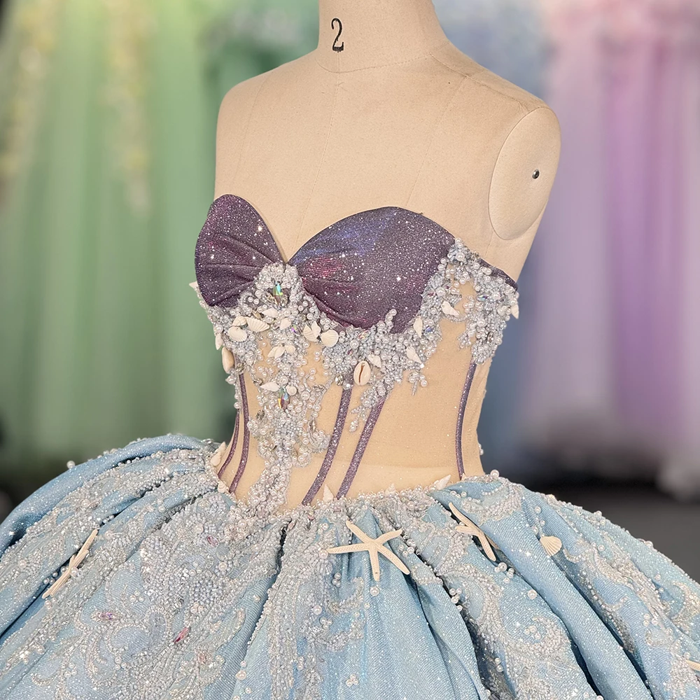 Jancember 6836 Sparkling Boho Blue Illusion Sweetheart Ball Gown Evening Dress Oem