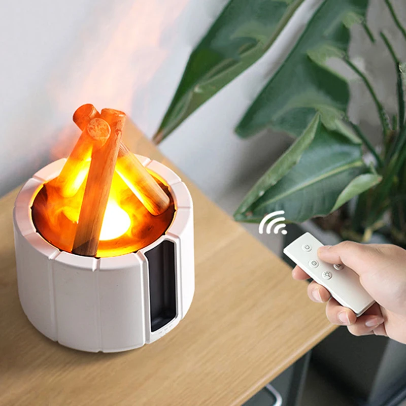 3D Simulated Fire Bonfire Humidifier 250ml Air Humidificador Flame LED Lamp Aroma Diffuser with Remote Control
