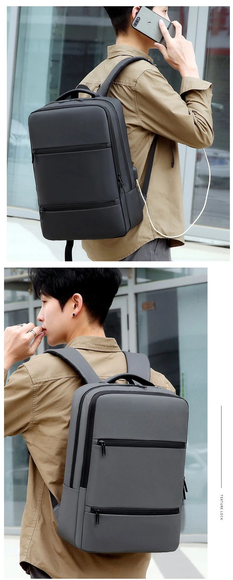 Office Minimalism Custom Logo Laptop Backpack Mens Waterproof Pu Film