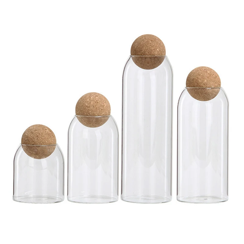 Kitchen luxury large food cookie slant container bottle bamboo ball lids high borosilicate glass storage jar