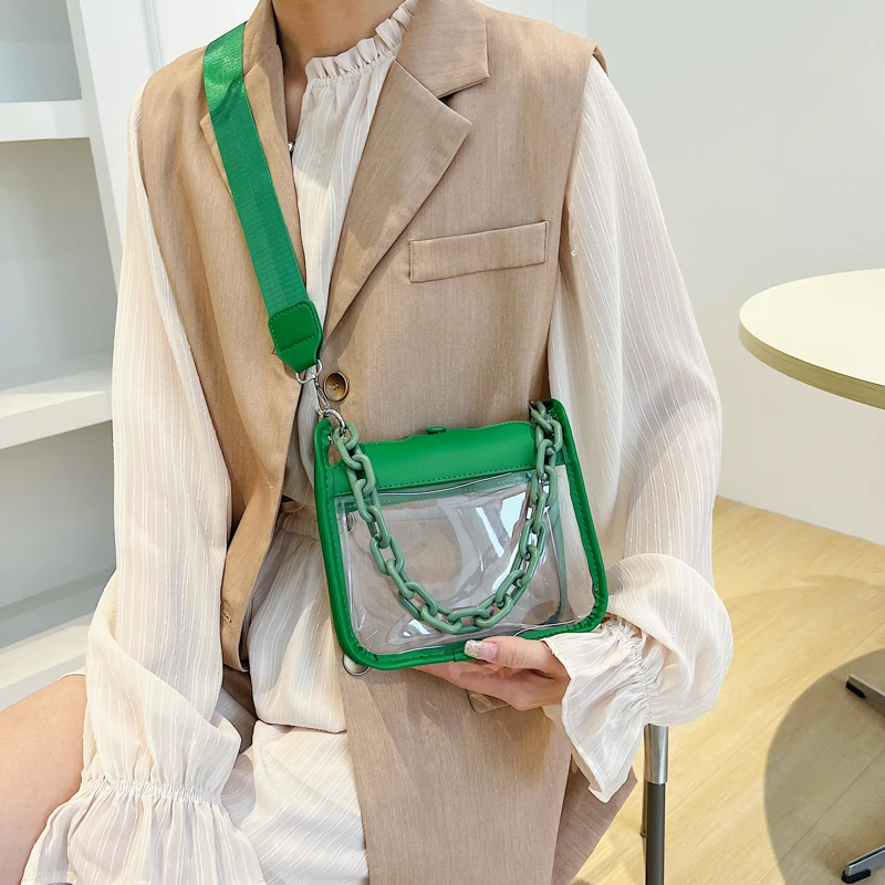 Wholesale Transparent PVC Messenger Bag Customized Fashion Chain Shoulder Clear Women Crossbody Bags