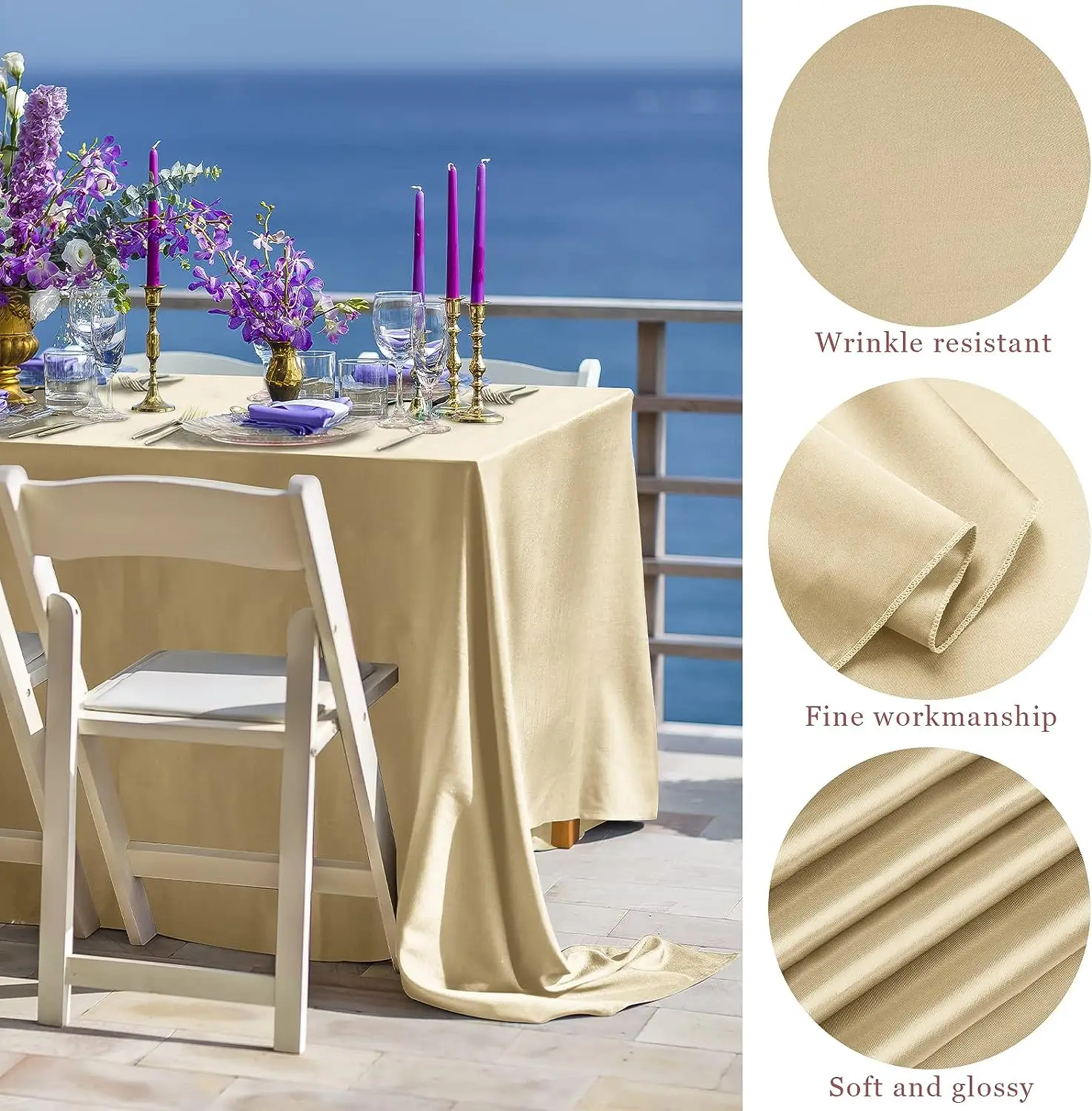 Overlay Satin Table Cover Rectangle Bright Silk Smooth Fabric Decoration for Wedding Tablecloth manufacture