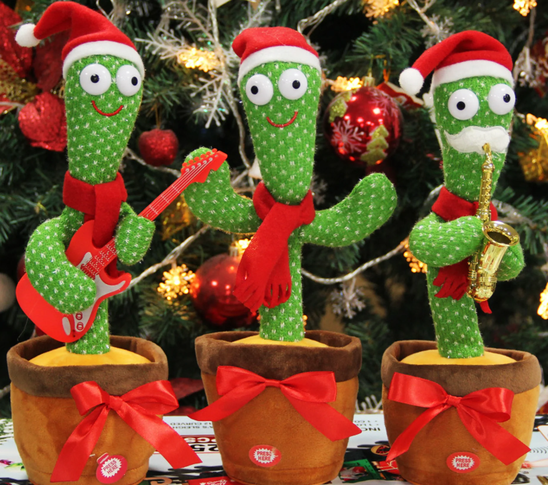Рождественский танцующий кактус может говорить, петь и скручивать, очаровательные плюшевые игрушки
