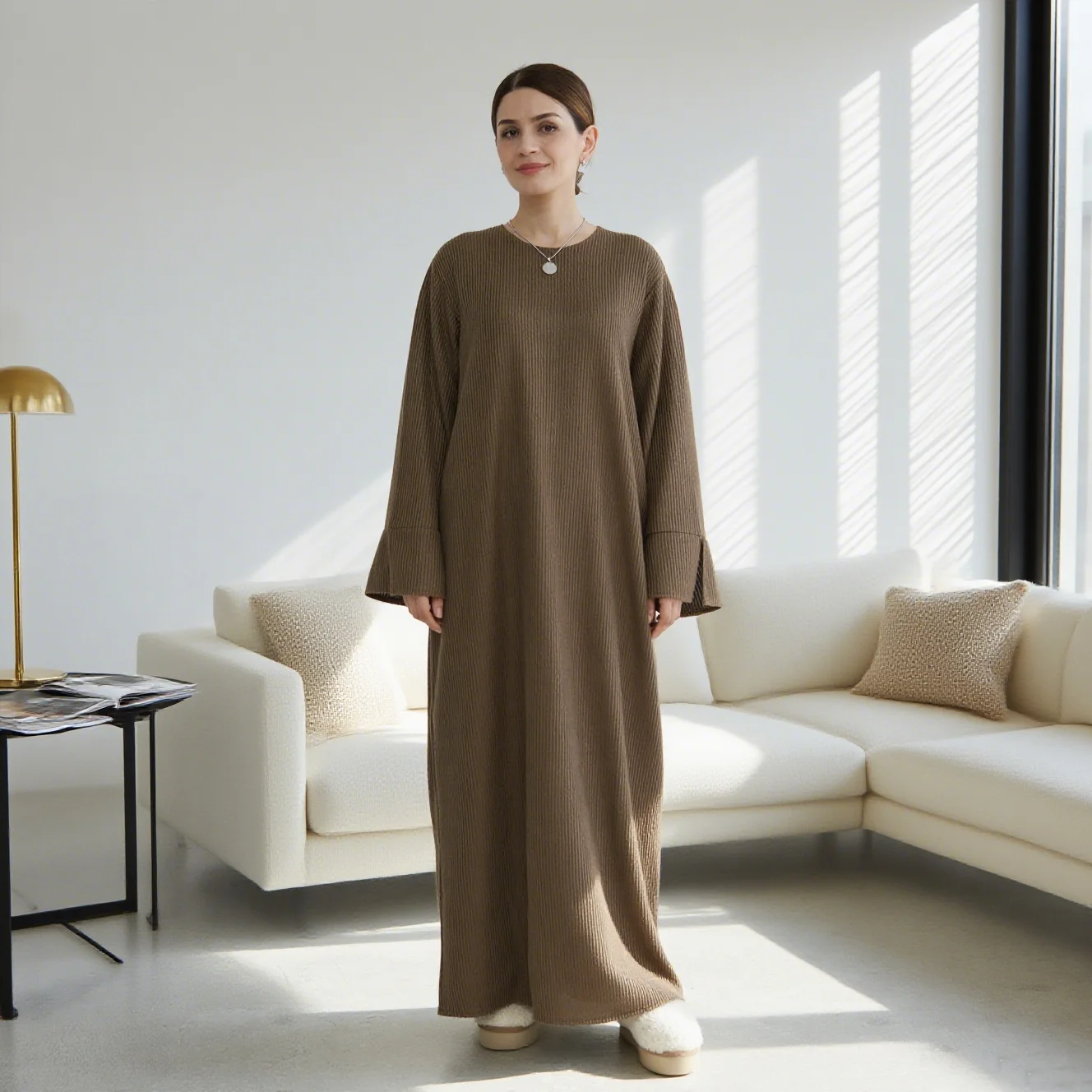 Loriya Winter Thick Knitted Loose Sweater Dress Traditional Muslim Clothing  Closed Winter Abaya Plus Size Modest Women Dresses