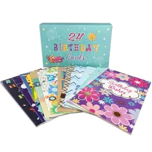 Custom assorted designs hot stamp gold foil boxed birthday cards bulk 24 happy birthday invitation card for adult and kids