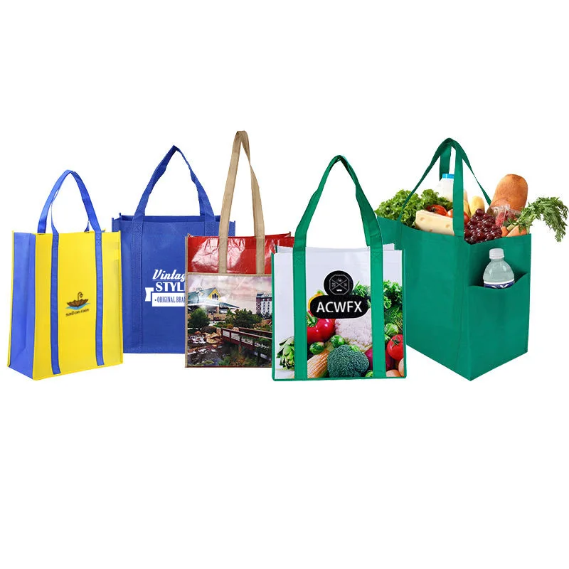 Custom Logo Eco Friendly Green Reusable Promotional Cheap Large Strong Grocery Tote Non Woven Box Shopping Bag for Supermarket