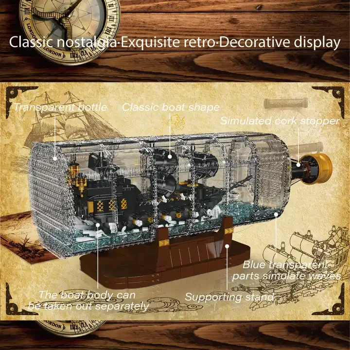 Mould King 10065 Drift Bottle with Black Pearl Ship Building Blocks Set, Pirate Ship in Bottle Model Building Kit with Display S　並行輸入