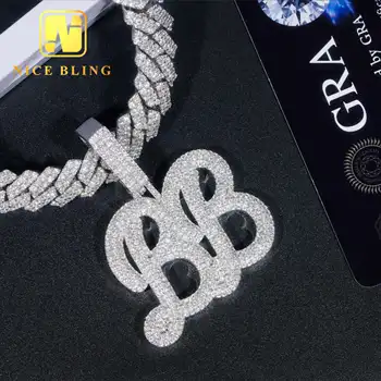 Custom Made Iced Out Luxury Jewelry Rapper Men Jewelry Hip Hop VVS1 Moissanite Diamond Initial Letter Pendant Necklace