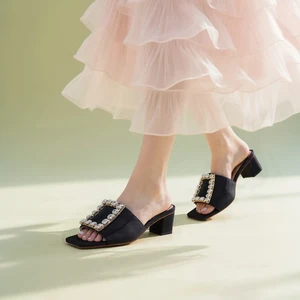 Grecca Wholesale Women Pumps Genuine Dress Thick High Heels Lady Classic Leather Spring Sandals Shoes for Women