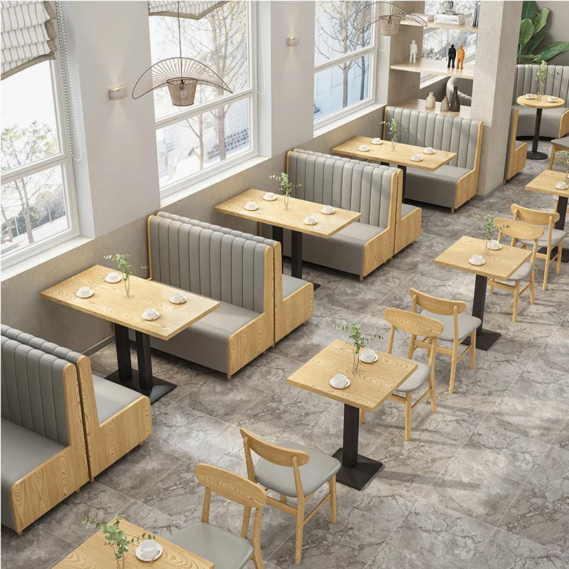 Customized Indoor Wooden Restaurant Furniture Semicircle Leather Booth Seating Sofa Bench With Table and Chairs Sets for Cafe
