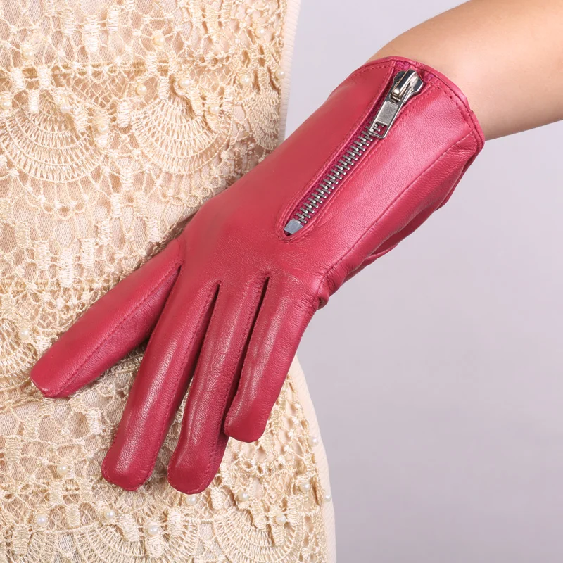 Демисезонные женские ветрозащитные кожаные перчатки из овечьей кожи