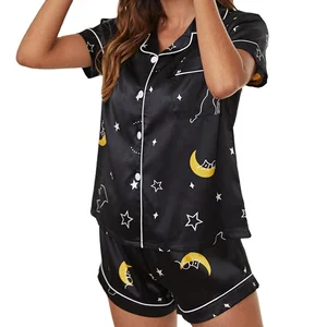 Women's Silk 2 Piece Sets Sleepwear Short Sleeve Comfortable Pajamas Set