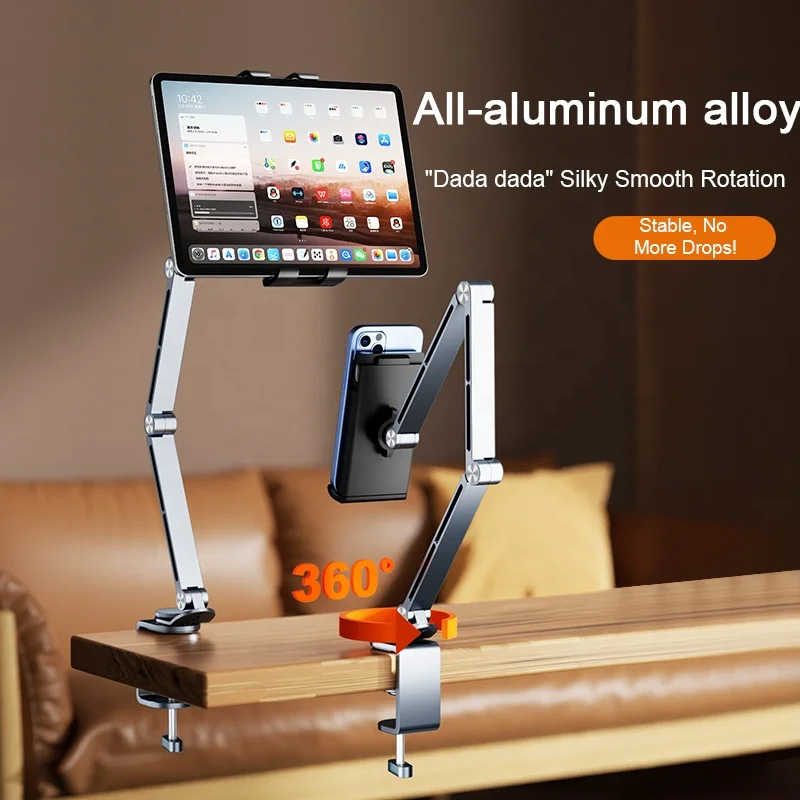 Lazy Tablet Phone Holder All Aluminum Alloy 360 Mechanical Rotation Folding Desktop Mobile Phone Holder Tablet PC Stand