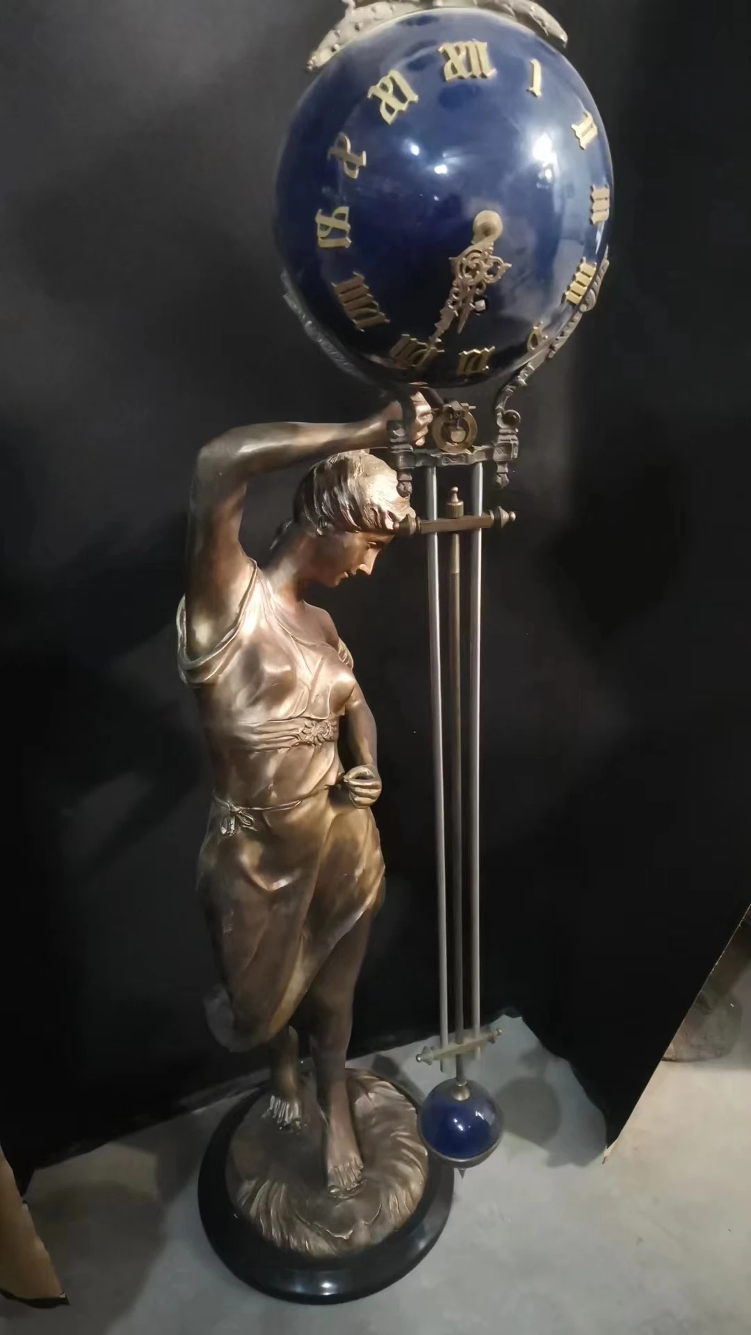 Large Imitated 17th America Beautiful Ansonia Sport Woman Antique Brass 8 Day Movement Pendulum/Swing  Shift Mechanical Clock